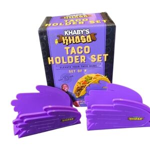 NWT NIB Khaby's Khaso Purple Novelty Hand Shaped Taco Holder Set 4
